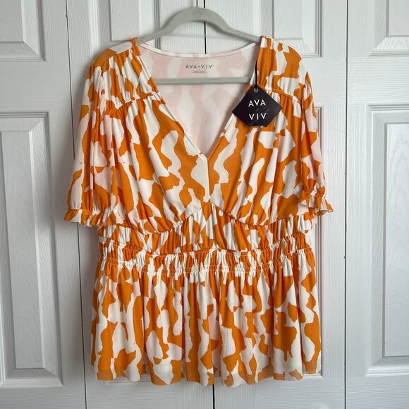 Ava & Viv New Orange and White Geometric Blouse Sz 1X - Picture 1 of 4